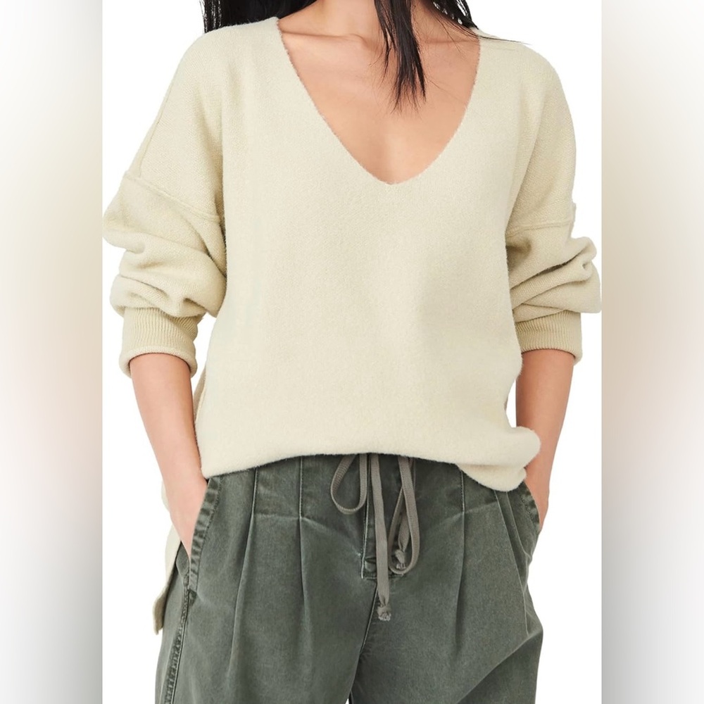 Free People Cream V-Neck Sweater